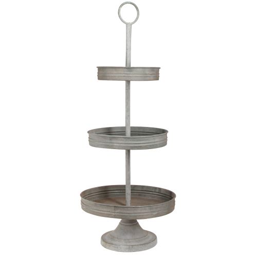 Présentoir à gâteaux vintage métal gris 3 étages Ø30,5cm H78cm
