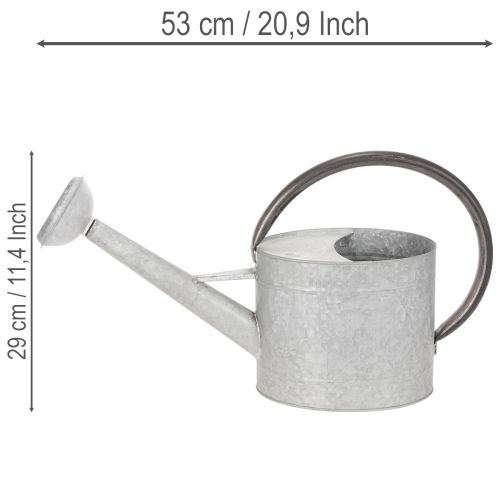 Arrosoir vintage en métal gris argenté, élégant objet de décoration de jardin, vase à fleurs, L 53 cm x H 29 cm | Floristik24.be