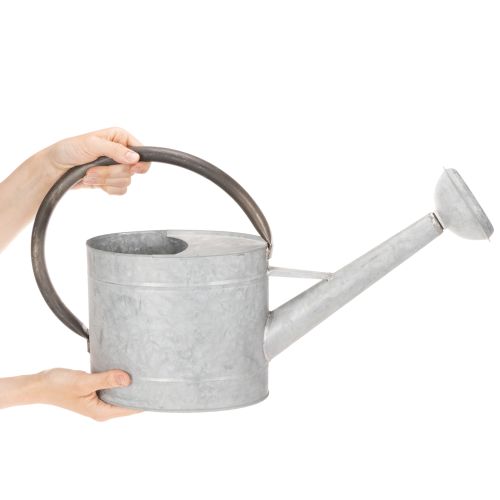 Arrosoir vintage en métal gris argenté, élégant objet de décoration de jardin, vase à fleurs, L 53 cm x H 29 cm | Floristik24.be