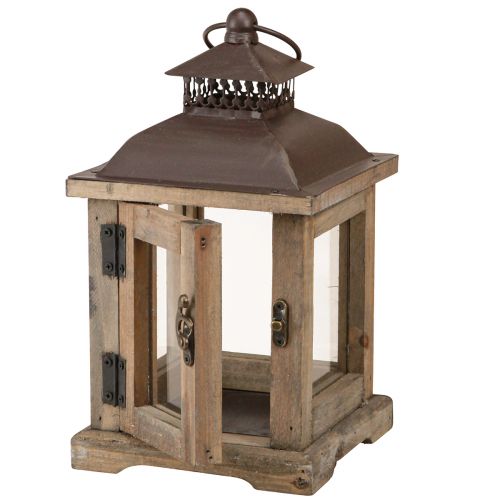 Article Lanterne vintage lanterne en bois marron foncé 15×15cm H26cm