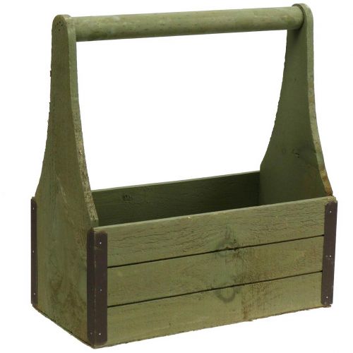 Boîte à plantes vintage boîte à outils en bois vert olive 28×14×31cm