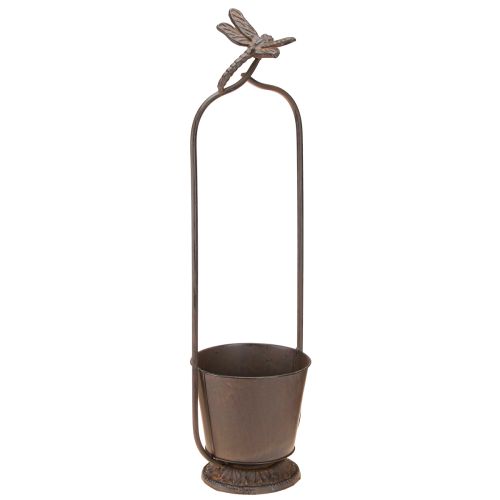 Jardinière vintage avec tuteur et libellule Métal Ø16/H62cm