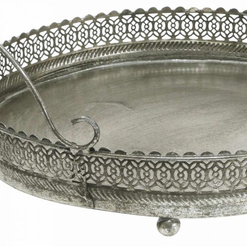 Floristik24 Plateau vintage, plateau déco argent, plateau bougie H6cm Ø31/24cm lot de 2