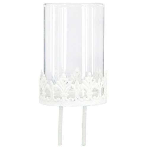 Floristik24 Photophore vintage à piquer Blanc Ø5,5cm H8cm 4pcs