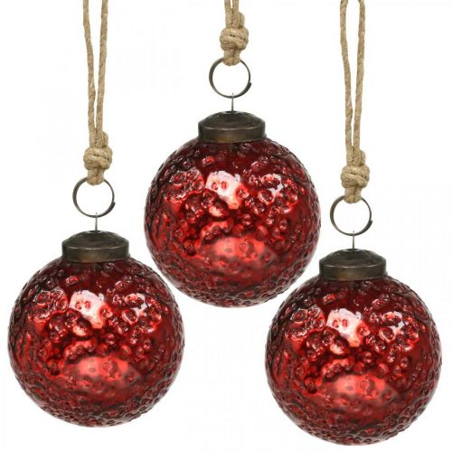 Floristik24 Boules de Noël vintage boules de sapin de Noël en verre rouge Ø8cm 4pcs