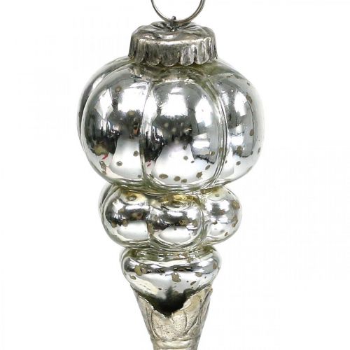 Article Pendentif de Noël vintage gouttes de verre argent 20cm 3pcs