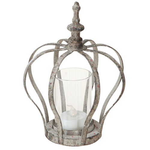 Floristik24 Lanterne Vintage Couronne Métal avec Verre Gris Ø14cm H18.5cm