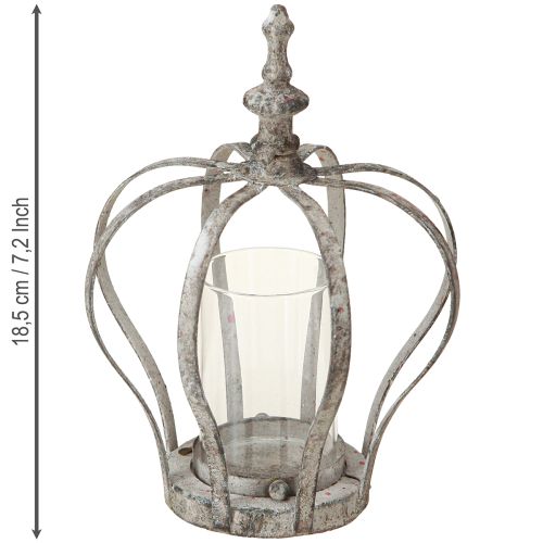 Floristik24 Lanterne Vintage Couronne Métal avec Verre Gris Ø14cm H18.5cm