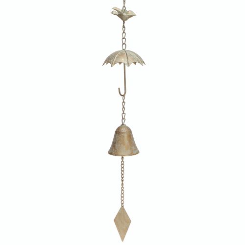 Carillon éolien vintage en métal avec parapluie et cloche 70 cm