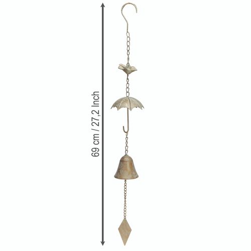 Article Carillon éolien vintage en métal avec parapluie et cloche 70 cm