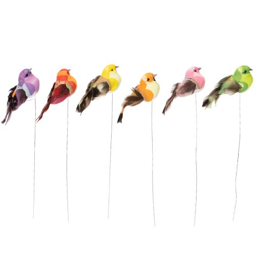Article Oiseau artificiel en fil de fer pour loisirs créatifs, décoration colorée pour toutes les saisons, 8 cm, lot de 12.