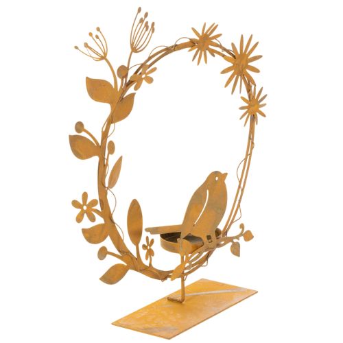 Porte-bougie chauffe-plat décoratif en forme d'oiseau et de fleur, aspect rouille, 24 × 27 × 6 cm acheter | Floristik24.be