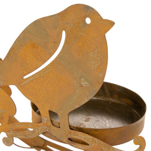 Porte-bougie chauffe-plat décoratif en forme d'oiseau et de fleur, aspect rouille, 24 × 27 × 6 cm | Floristik24.be