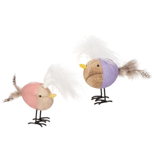 Oiseau décoratif en bois avec plumes et corps coloré, pour décoration de table, 10 cm, lot de 6