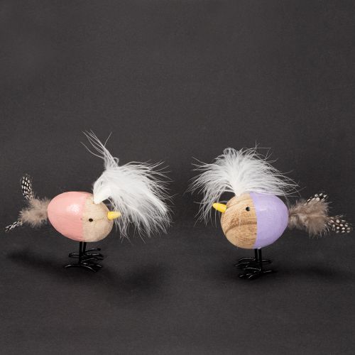 Article Oiseau décoratif en bois avec plumes et corps coloré, pour décoration de table, 10 cm, lot de 6