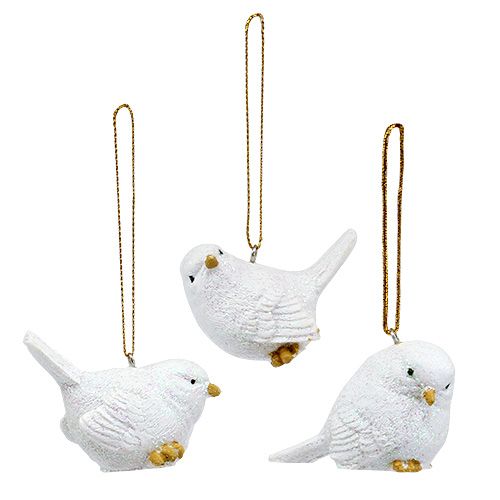 Floristik24 Oiseau blanc avec mica 5cm 3pcs