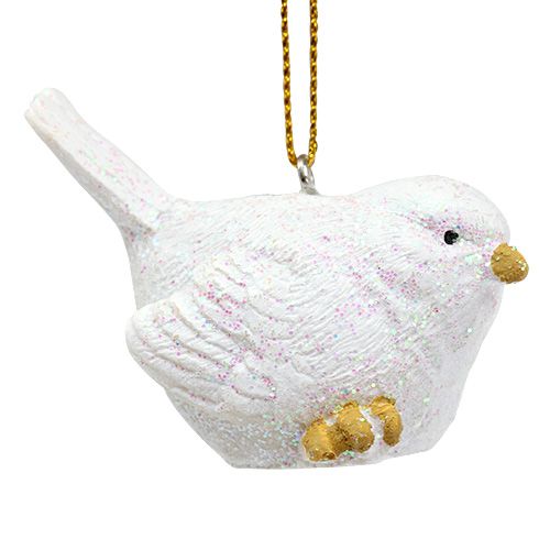 Floristik24 Oiseau blanc avec mica 5cm 3pcs