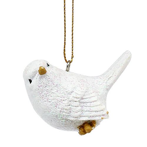 Floristik24 Oiseau blanc avec mica 5cm 3pcs