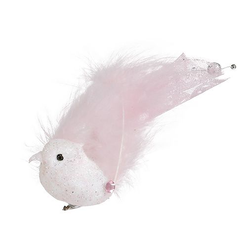 Floristik24 Oiseau sur clip 14cm rose, mica 2pcs