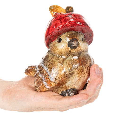 Figurine décorative d'oiseau avec chapeau en forme de pomme rouge, décoration d'automne, 13 cm | Floristik24.be