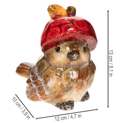 Figurine décorative d'oiseau avec chapeau en forme de pomme rouge, décoration d'automne, 13 cm | Floristik24.be