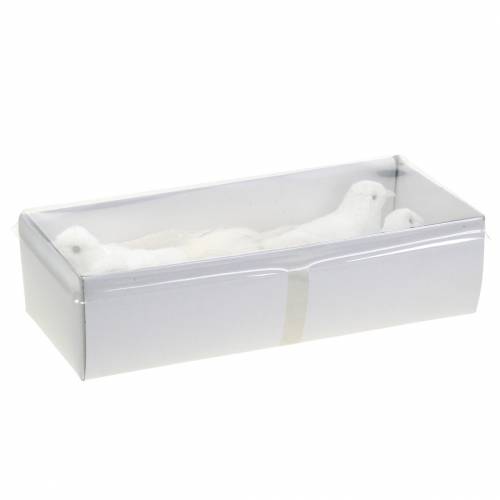 Floristik24 Colombe floquée avec plumes et clip blanc 13,5cm 4pcs