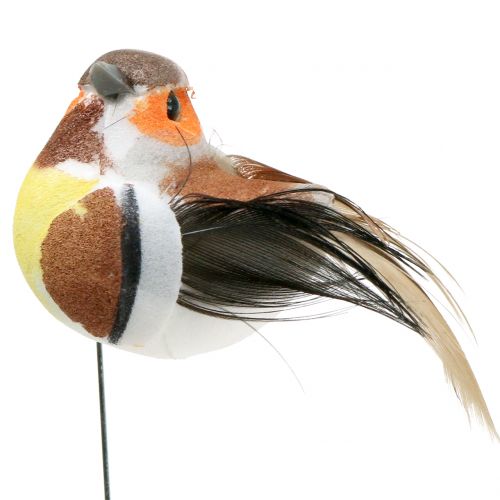 Mini oiseaux sur fil blanc / marron 5-7cm 16pcs