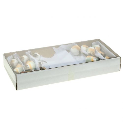 Mini oiseaux sur fil blanc / marron 5-7cm 16pcs