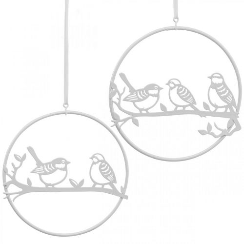 Floristik24 Oiseau déco fenêtre décoration ressort, métal blanc Ø12cm 4pcs