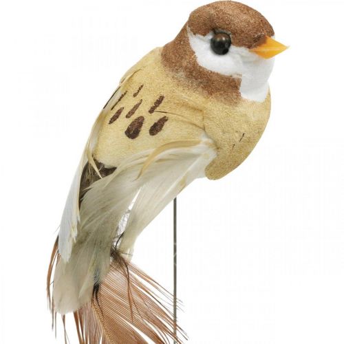 Article Déco printanière, mini oiseaux, oiseaux déco sur fil marron, beige H2,5cm 24pcs