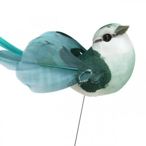 Article Déco oiseaux, décoration printanière, oiseaux à plumes, été, oiseaux sur fil, coloré H3,5cm 12 pièces