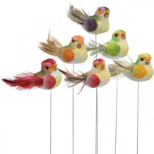 Floristik24 Printemps, oiseau sur fil, bouchons de fleurs colorés H2,5cm 24 pcs