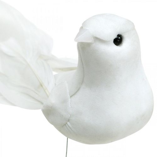 Article Colombes blanches, mariage, colombes décoratives, oiseaux sur fil H6cm 6pcs