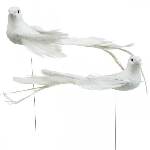 Colombes blanches, mariage, colombes décoratives, oiseaux sur fil H6cm 6pcs