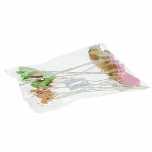 Floristik24 Bouchon décoratif oiseau bois vert, rose, jaune, orange assorti 7cm x 4cm H24cm 16 pcs
