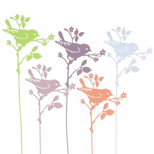 Floristik24 Oiseau avec bâton en métal assorti multicolore H12cm 10pcs