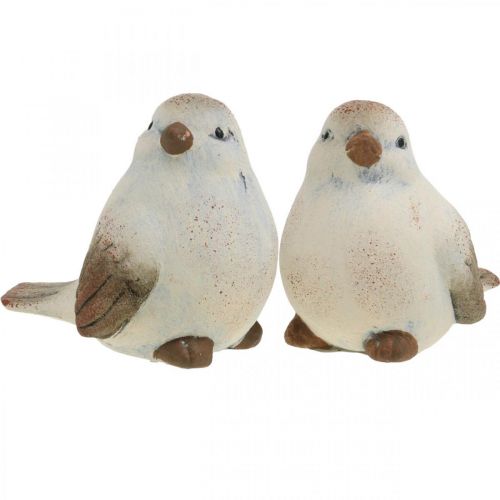 Floristik24 Oiseaux en céramique, ressort, oiseaux déco blanc, marron H7/7.5cm 6pcs