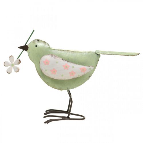 Floristik24 Figurine décorative oiseau avec fleur décoration printanière métal vintage 19,5cm