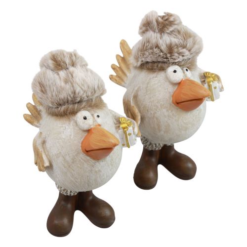 Article Figurines de Noël oiseau avec chapeau beige 11,5x8x14cm 2pcs