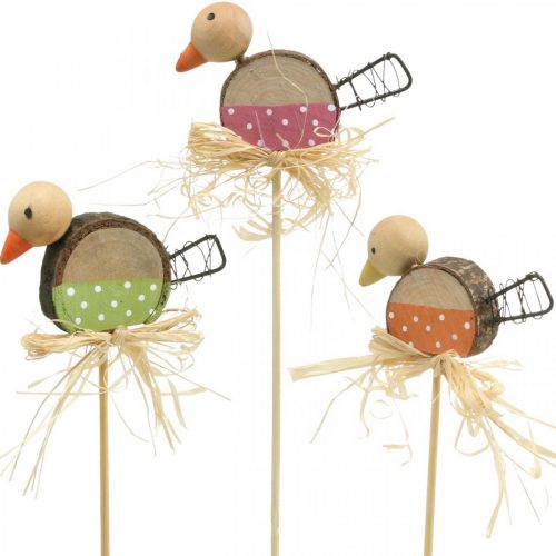 Article Bouchon de fleur d&#39;oiseau Décoration de printemps en bois Oiseau décoratif sur bâton 8 cm 12 pièces