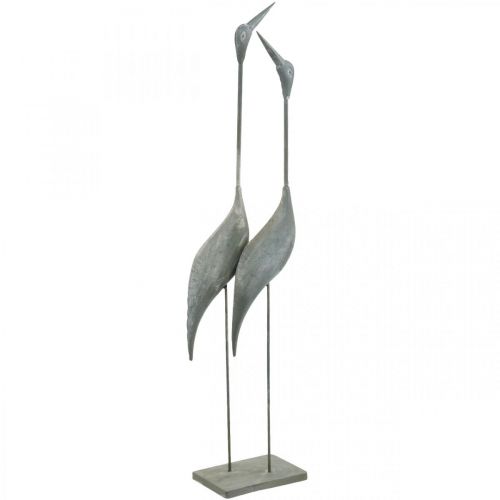 Floristik24 Paire d&#39;oiseaux, décoration métal, sauvagine Argenté, blanc lavé H74cm