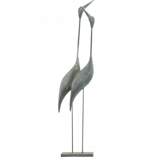 Floristik24 Paire d&#39;oiseaux, décoration métal, sauvagine Argenté, blanc lavé H74cm