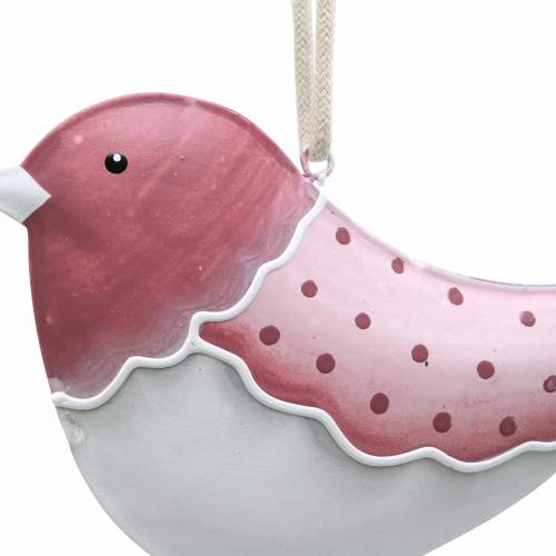 Floristik24 Oiseau à suspendre blanc, vieux rose métal assorti 9cm 3pcs