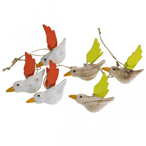 Floristik24 Déco oiseaux bois à suspendre oiseau décoration printanière 10.5cm 6pcs