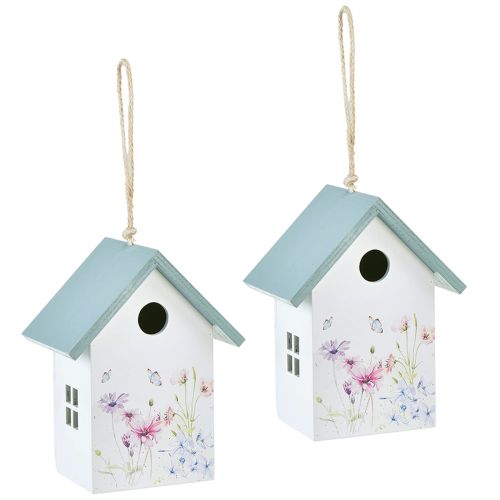 Article Décoration nichoir printemps blanc turquoise 15x10,5x19cm 2 pcs