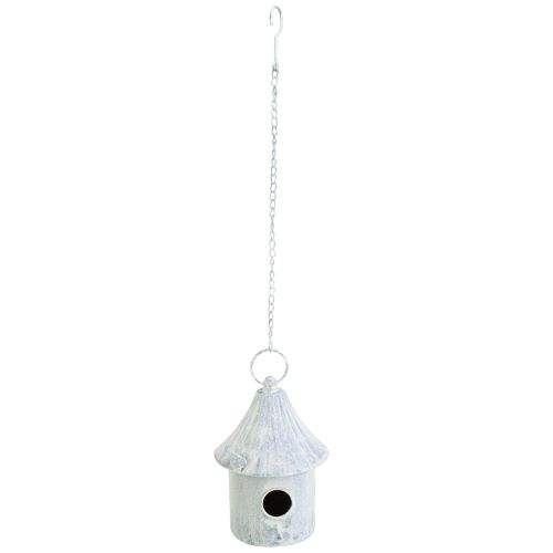 Article Nichoir à suspendre en métal blanc bleu Ø15cm H21cm