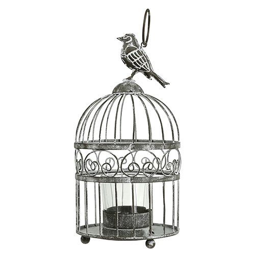 Floristik24 Cage à oiseaux avec photophore Ø10,5cm H21cm Gris