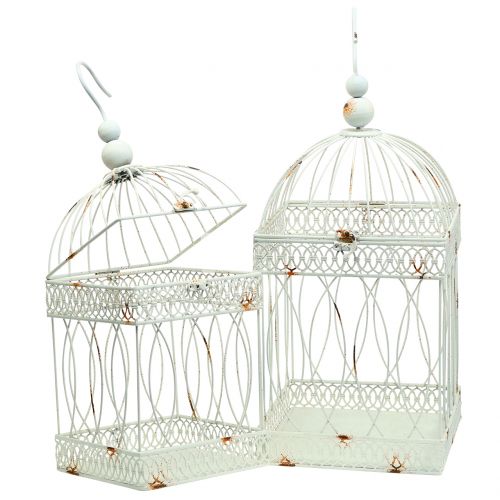 Floristik24 Volière oiseau vintage carré blanc 21 / 17cm 2pcs