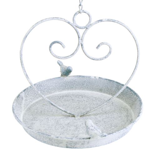 Article Bain d&#39;oiseaux Décoration Métal Coeur Blanc Bleu Suspendu Ø21.5cm