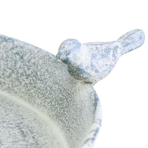 Article Bain d&#39;oiseaux Décoration Métal Coeur Blanc Bleu Suspendu Ø21.5cm